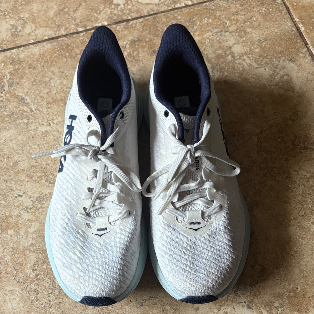 Hoka women’s White and Navy Athletic Shoes